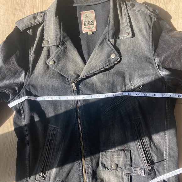 PRPS Distressed Denim Leather Motorcycle Biker Men’s Black Jacket - Picture 7 of 7